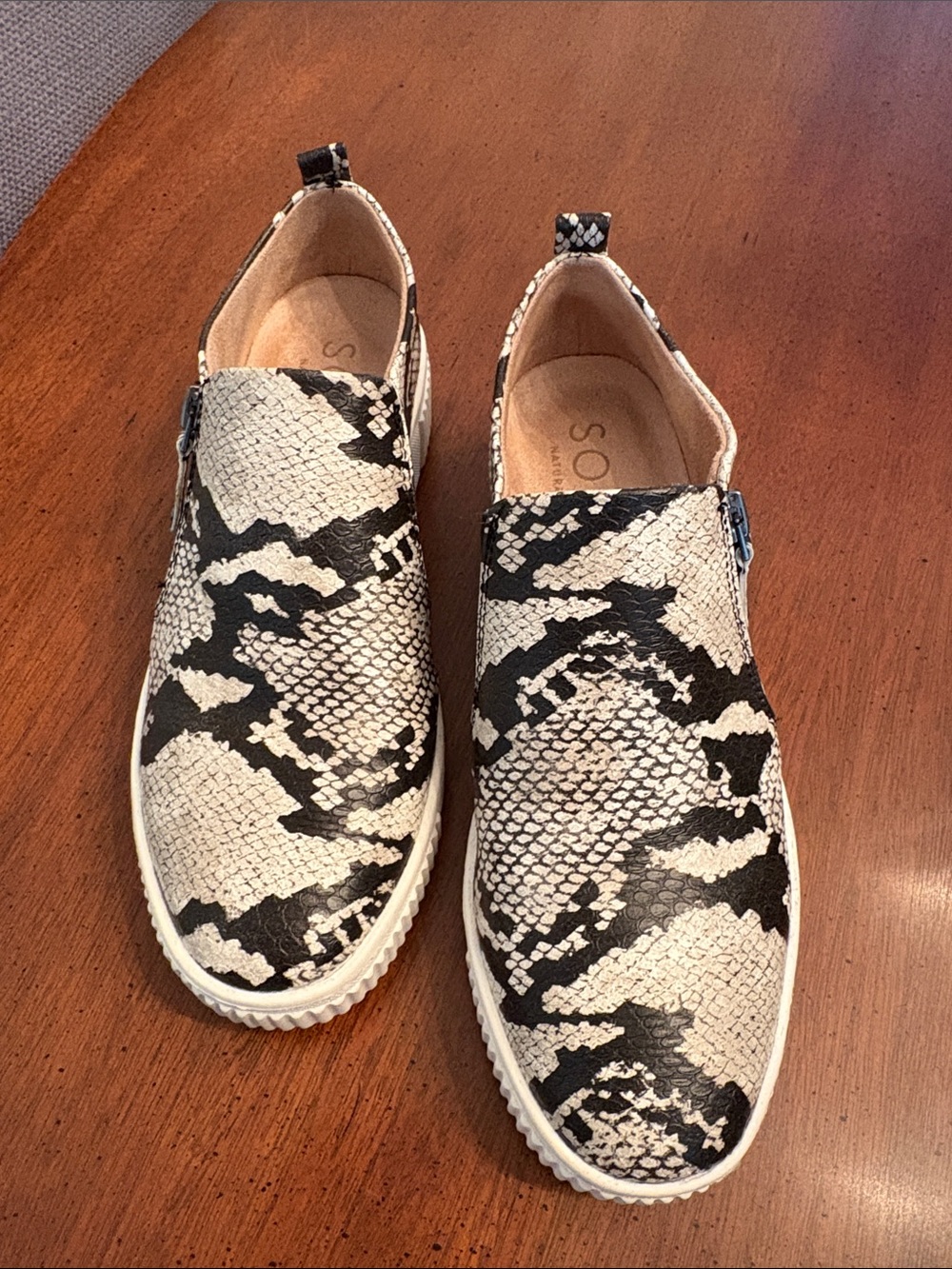 Naturalizer Soul Slip-On Loafers in Black and Cream Snake Print